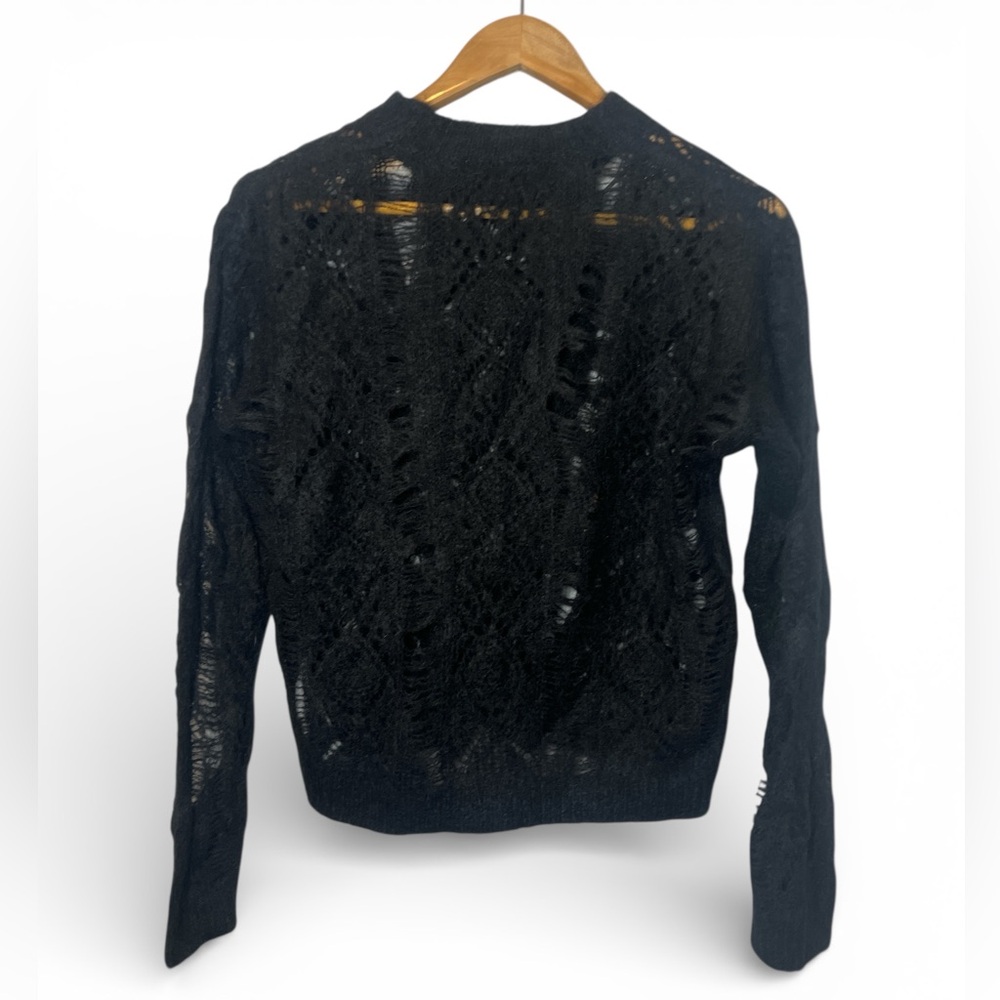 Zara Black Lace Open Knit Alpaca Blend Sweater Sheer Boho Lagenlook Layer - Picture 2 of 5